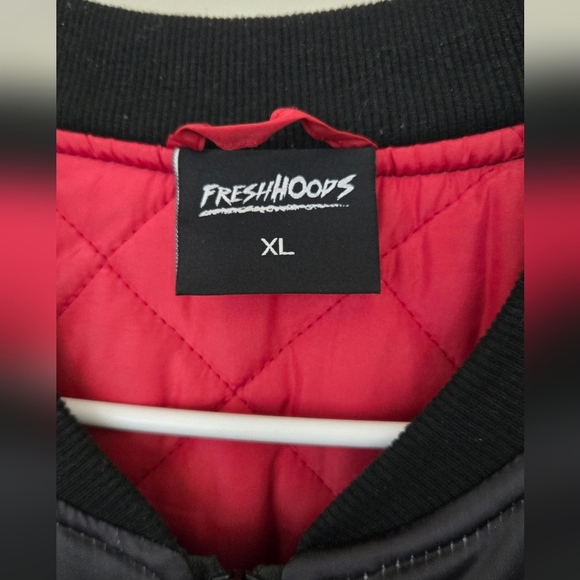 Fresh Hoods Bomber Jacket Coat Black Red Floral Mens XL EUC - Picture 2 of 7